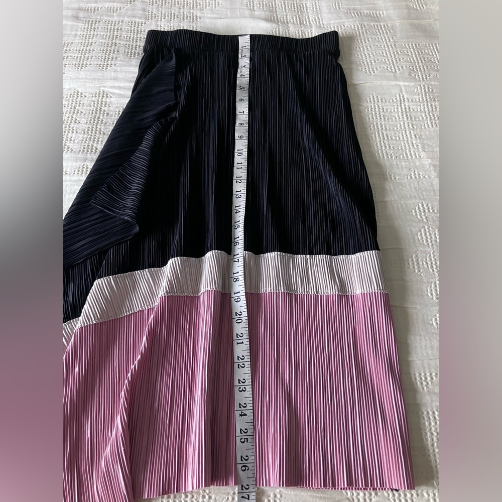 ALFANI Black, Blush & Ivory Asymmetrical Wrap Detail Pleated Midi Skirt Size S - Picture 7 of 9